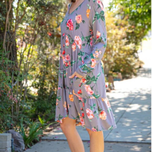 HAPTICS Slate Floral Tiered Babydoll Dress with Pockets SMALL - Picture 5 of 6